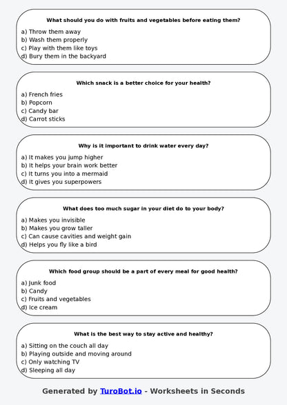 Year 4 Health & Wellbeing Multiple Choice Worksheet – Healthy Eating Choices