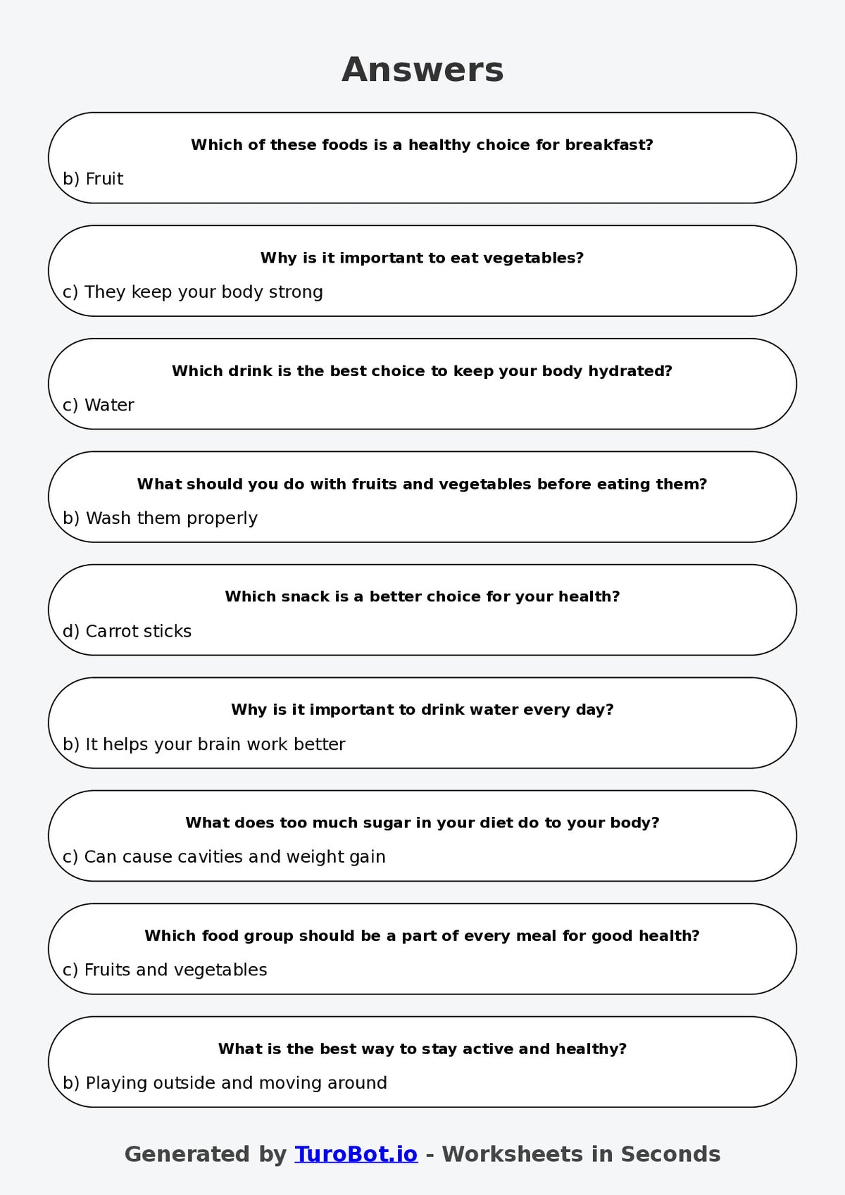 Year 4 Health & Wellbeing Multiple Choice Worksheet – Healthy Eating Choices