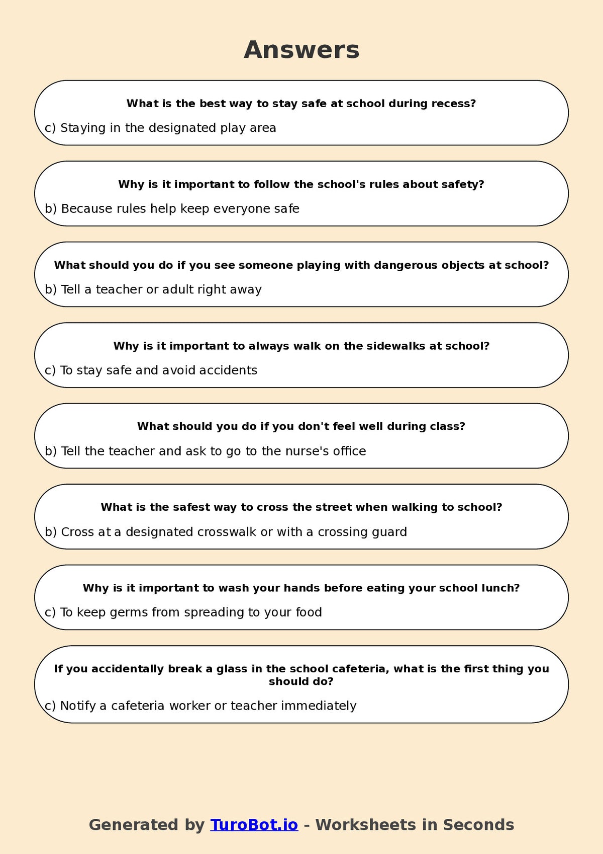 Year 5 Health & Wellbeing Multiple Choice Worksheet – Staying Safe at School