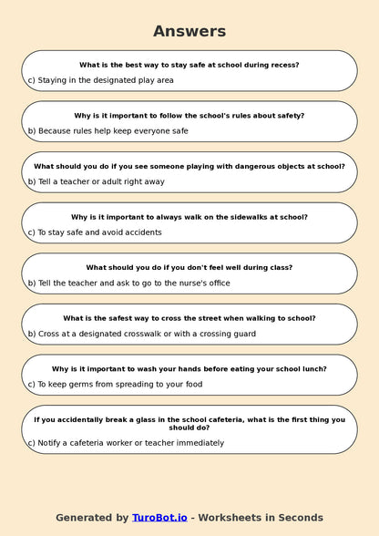 Year 5 Health & Wellbeing Multiple Choice Worksheet – Staying Safe at School