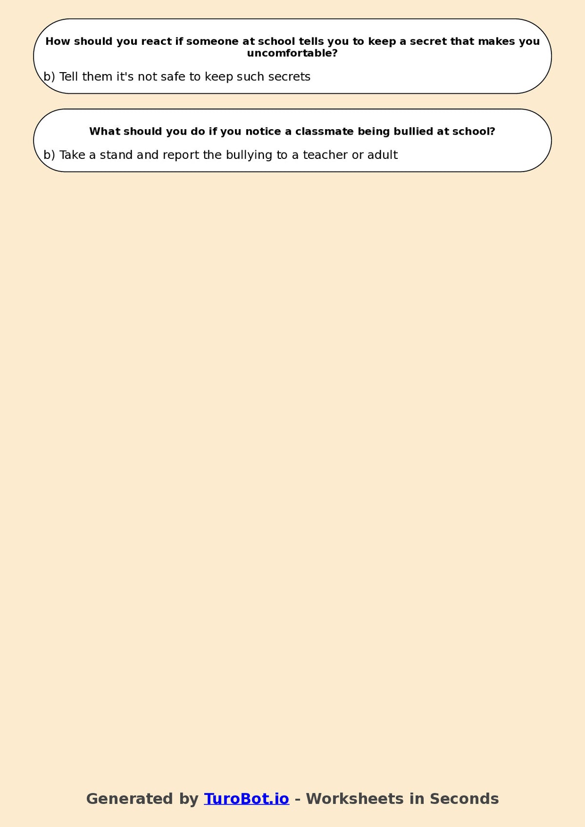 Year 5 Health & Wellbeing Multiple Choice Worksheet – Staying Safe at School