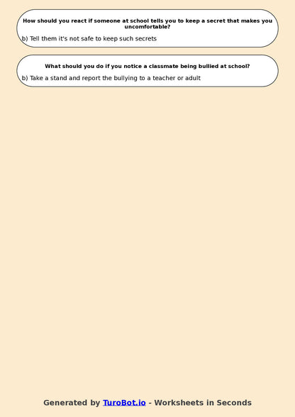Year 5 Health & Wellbeing Multiple Choice Worksheet – Staying Safe at School