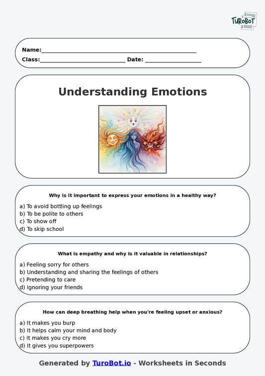 Year 5 Health & Wellbeing Multiple Choice Worksheet – Understanding Emotions