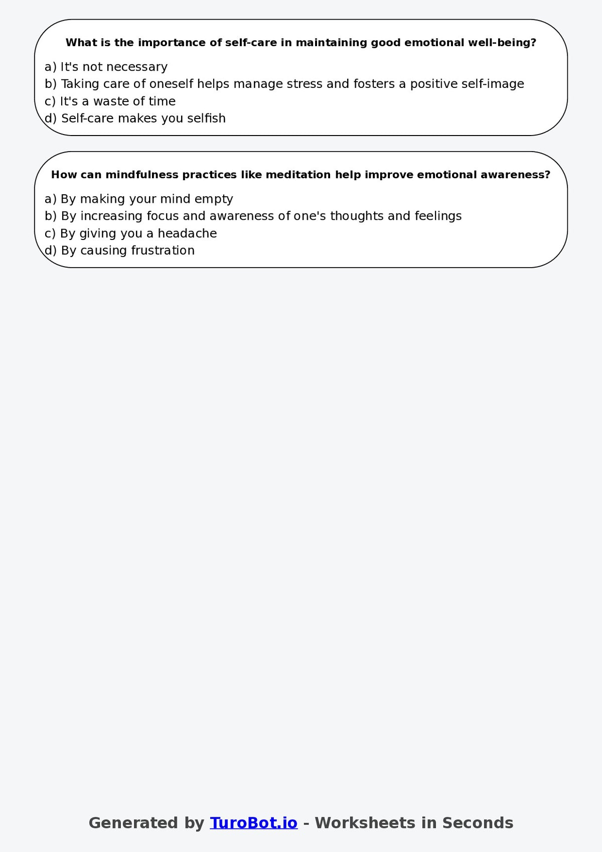 Year 5 Health & Wellbeing Multiple Choice Worksheet – Understanding Emotions