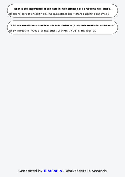 Year 5 Health & Wellbeing Multiple Choice Worksheet – Understanding Emotions