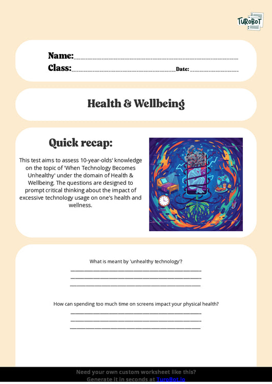Free Worksheet - Year 5 Health & Wellbeing When Technology Becomes Unhealthy Multiple Choice