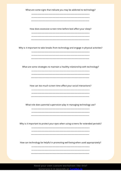 Free Worksheet - Year 5 Health & Wellbeing When Technology Becomes Unhealthy Multiple Choice