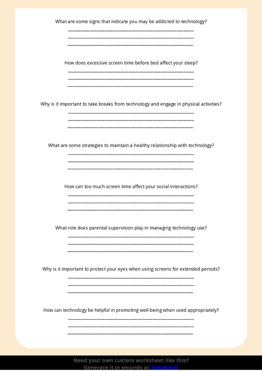 Free Worksheet - Year 5 Health & Wellbeing When Technology Becomes Unhealthy Multiple Choice