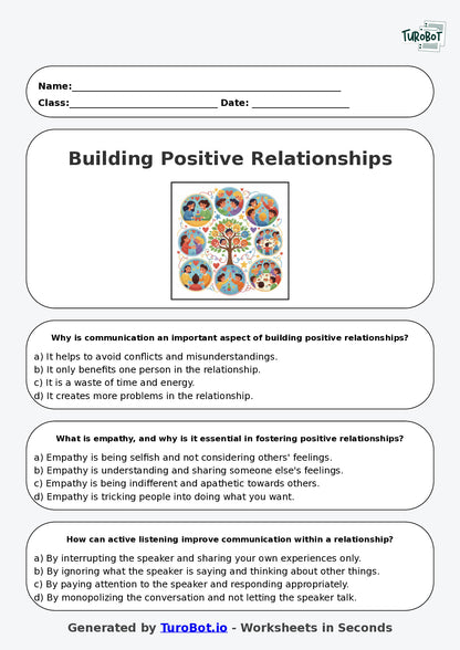 Year 6 Health & Wellbeing Multiple Choice Worksheet – Building Positive Relationships