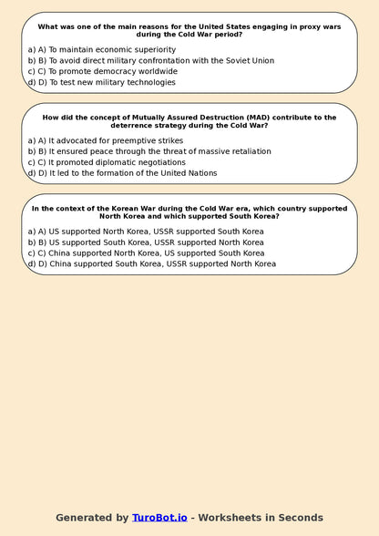 Year 10 History Multiple Choice Worksheet – Cold War Introduction