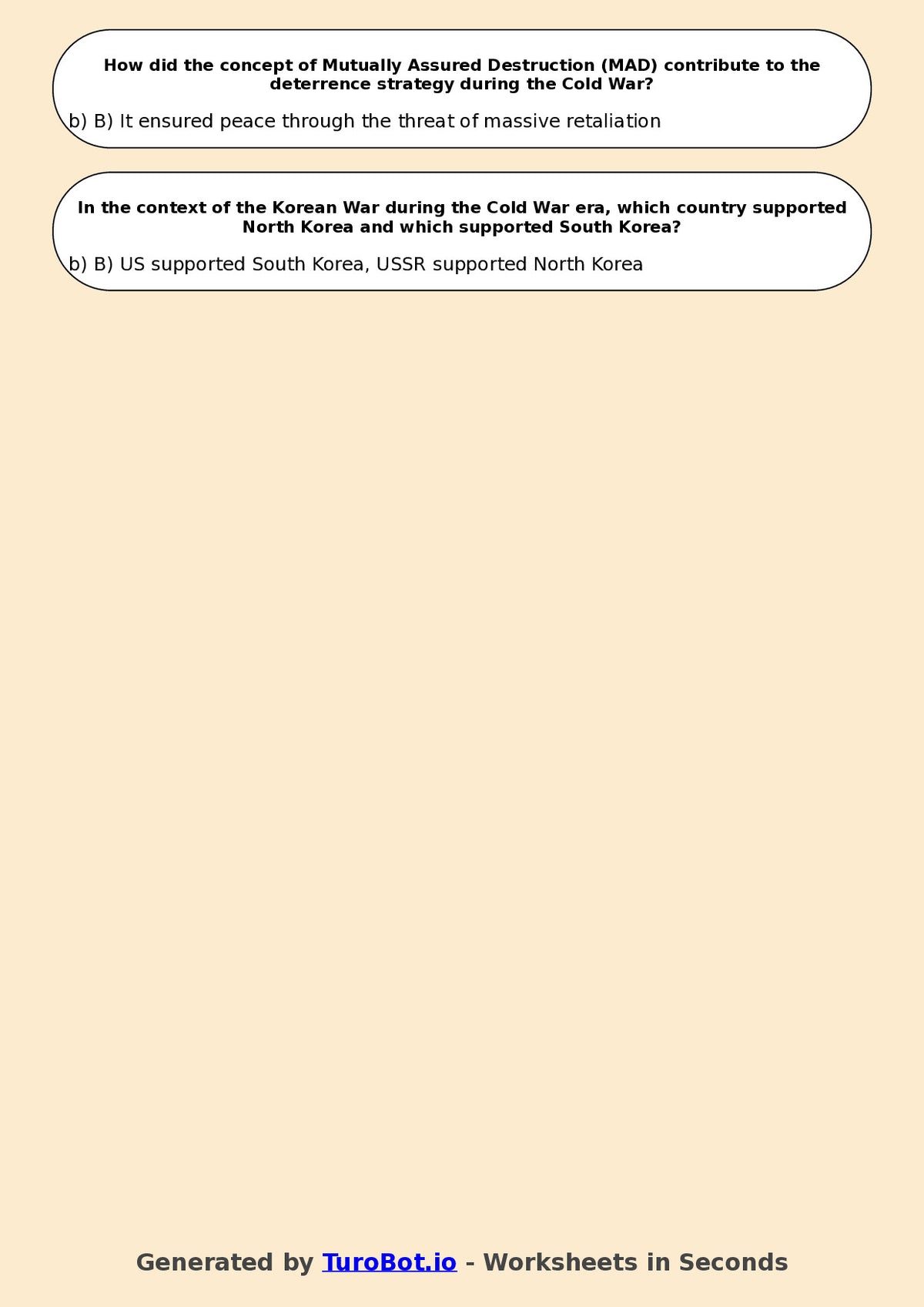 Year 10 History Multiple Choice Worksheet – Cold War Introduction