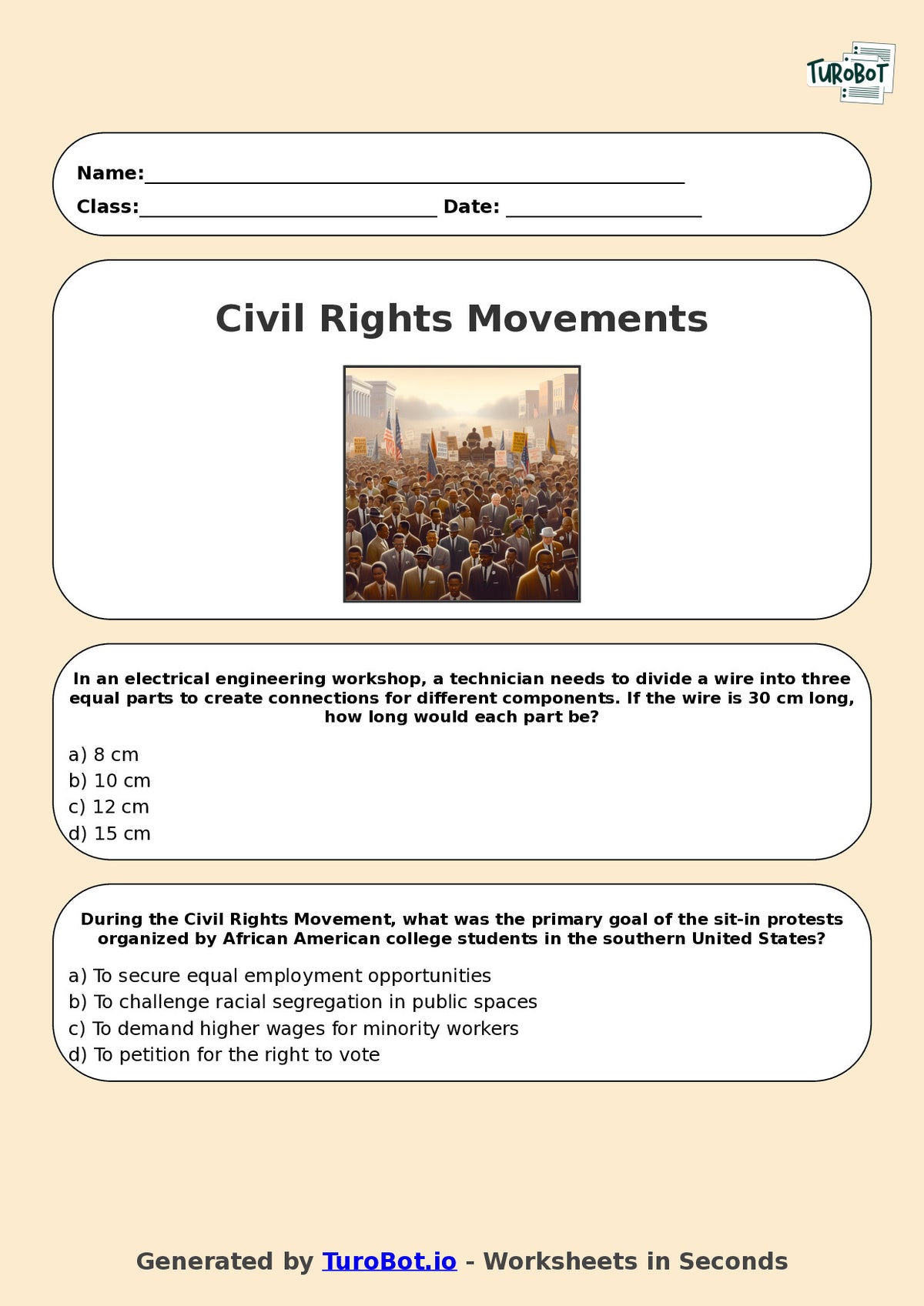 Year 11 History Multiple Choice Worksheet – Civil Rights Movements