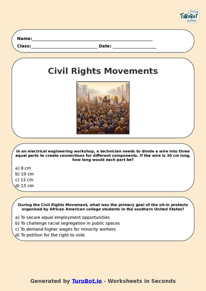Year 11 History Multiple Choice Worksheet – Civil Rights Movements