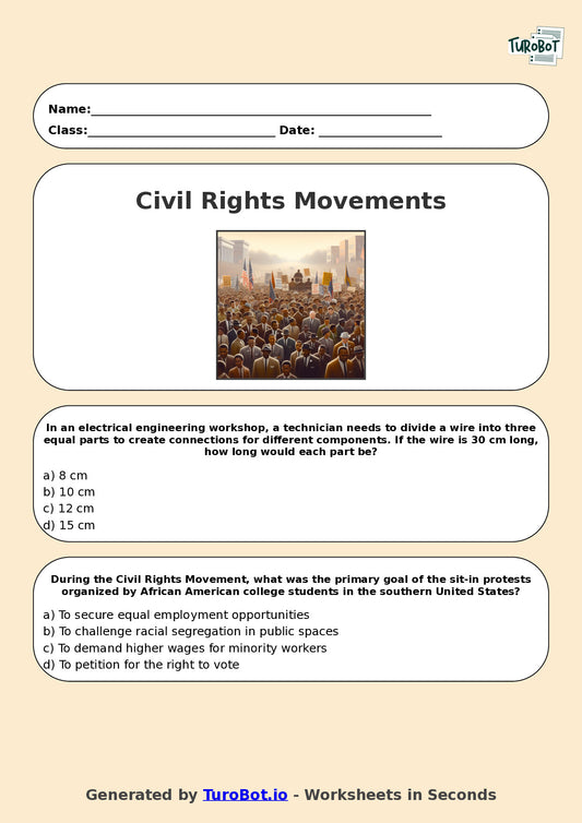 Year 11 History Multiple Choice Worksheet – Civil Rights Movements