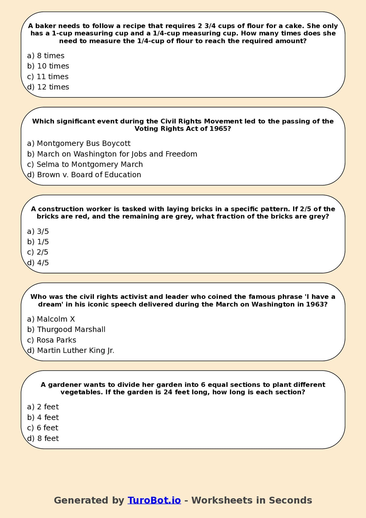Year 11 History Multiple Choice Worksheet – Civil Rights Movements