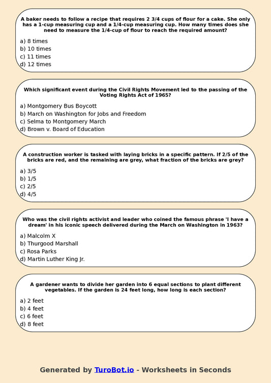 Year 11 History Multiple Choice Worksheet – Civil Rights Movements