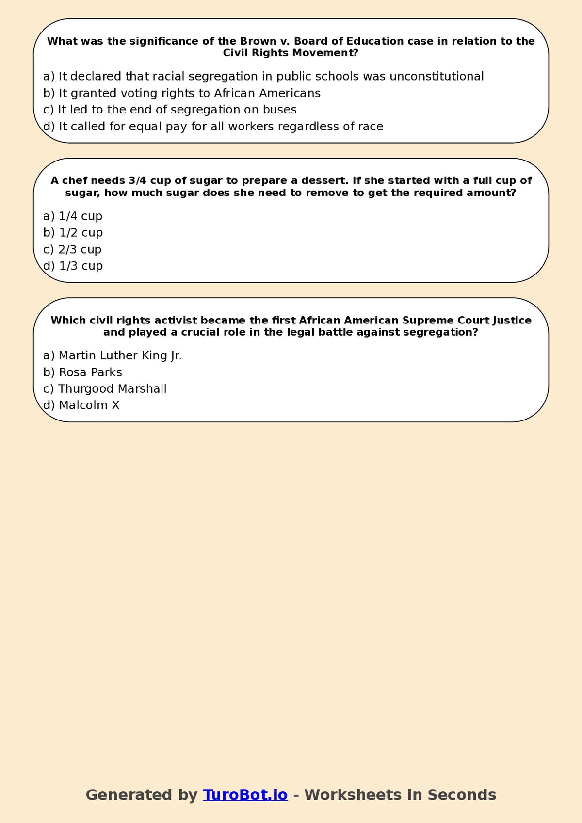 Year 11 History Multiple Choice Worksheet – Civil Rights Movements
