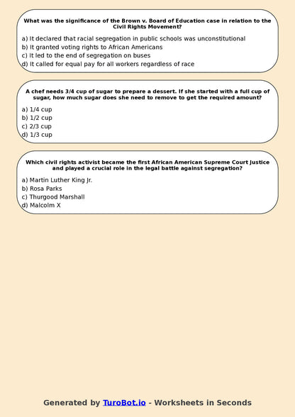Year 11 History Multiple Choice Worksheet – Civil Rights Movements