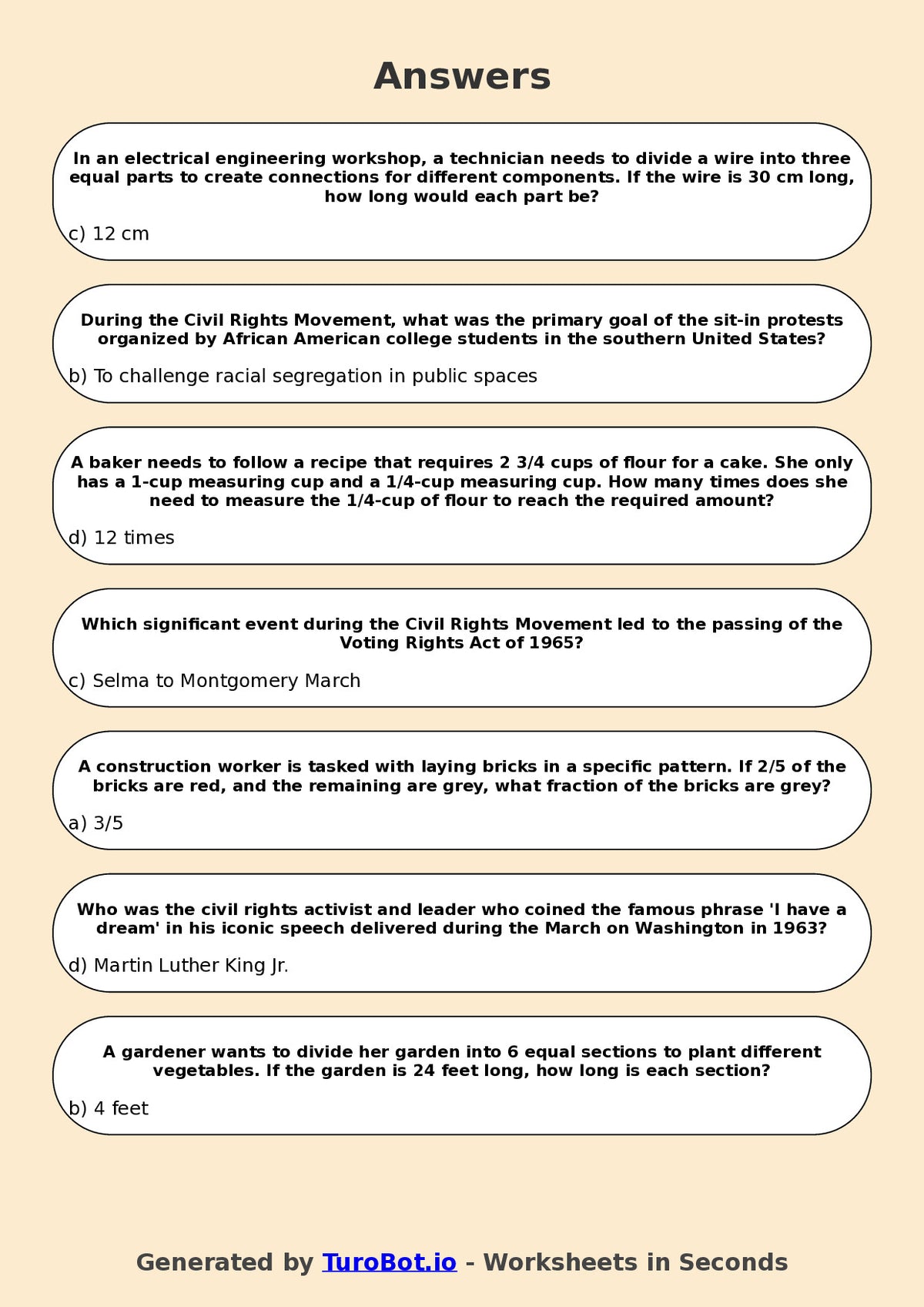 Year 11 History Multiple Choice Worksheet – Civil Rights Movements