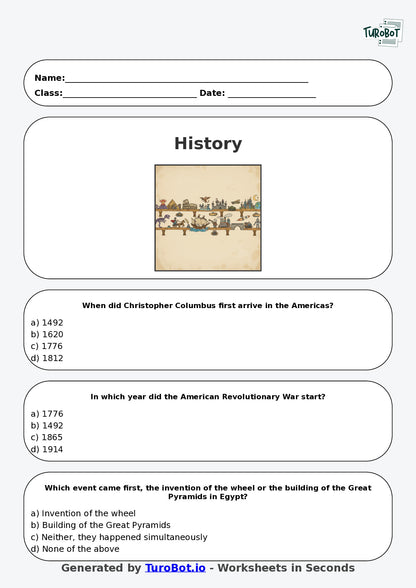Year 6 History Multiple Choice Worksheet – Understanding Timelines