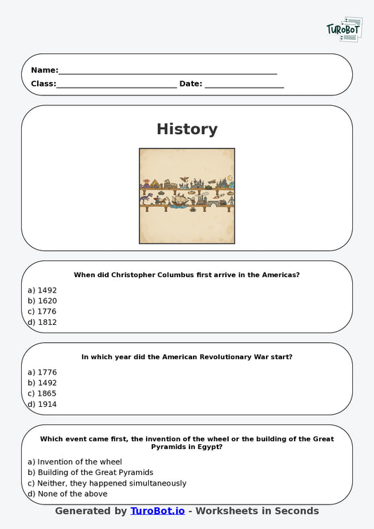 Year 6 History Multiple Choice Worksheet – Understanding Timelines