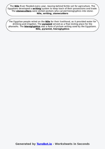 Year 4 History Fill in the Blanks Worksheet – Ancient Egypt Vocabulary
