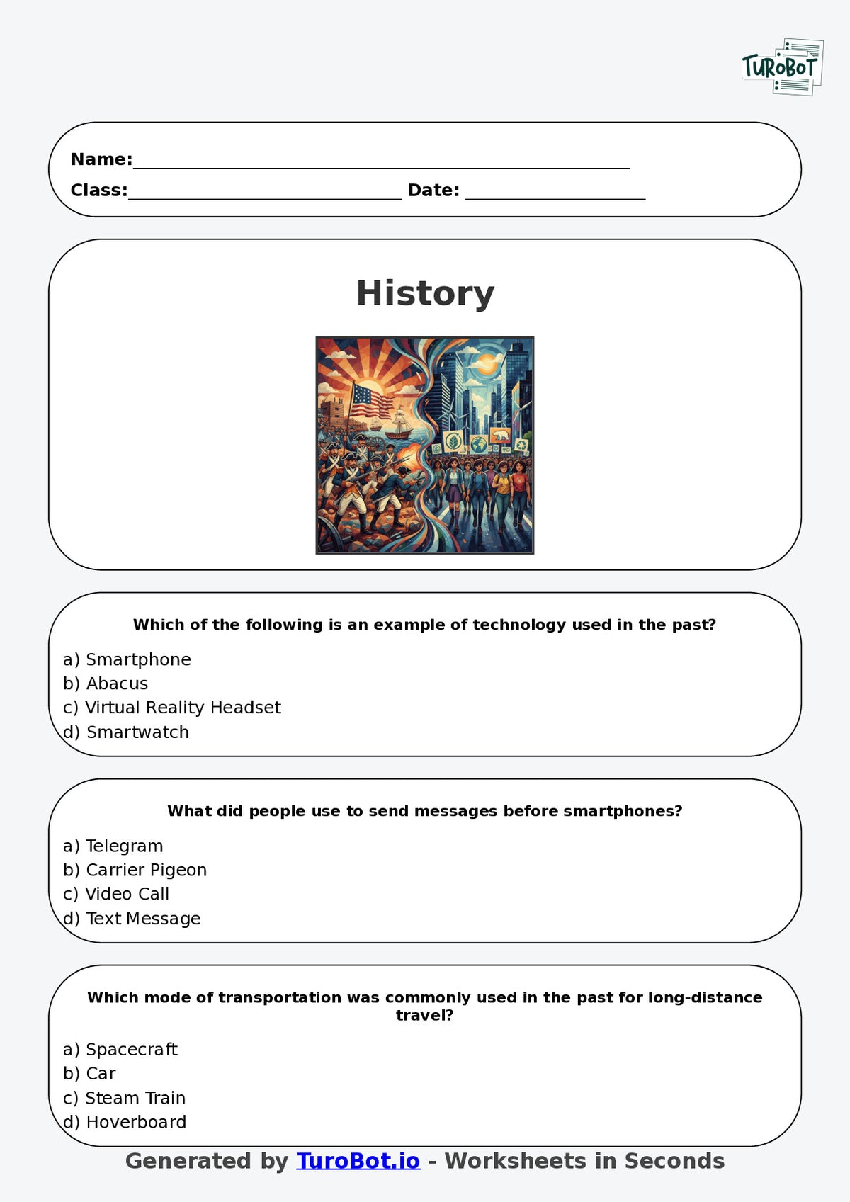 Year 4 History Multiple Choice Worksheet – Past and Present Comparisons