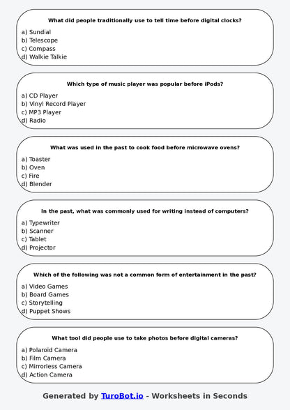Year 4 History Multiple Choice Worksheet – Past and Present Comparisons