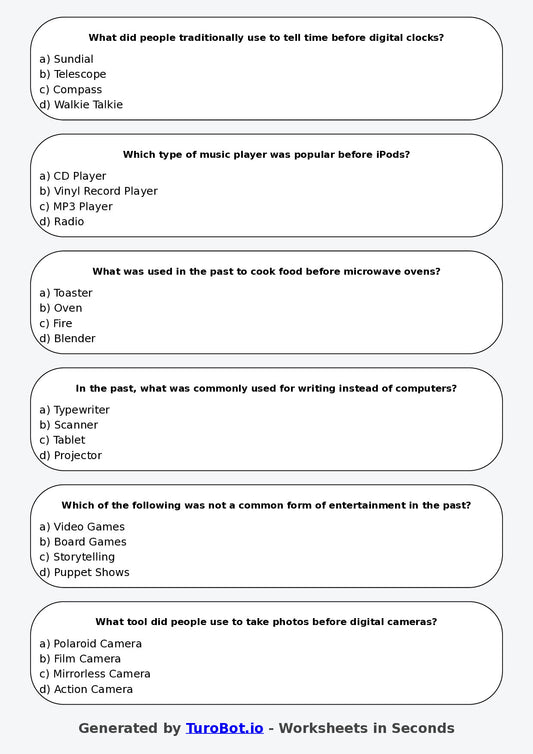 Year 4 History Multiple Choice Worksheet – Past and Present Comparisons