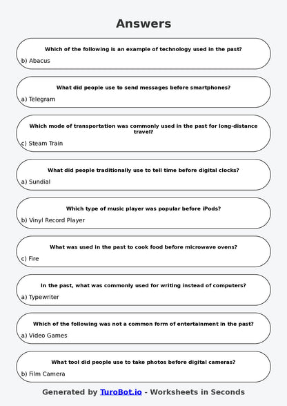 Year 4 History Multiple Choice Worksheet – Past and Present Comparisons
