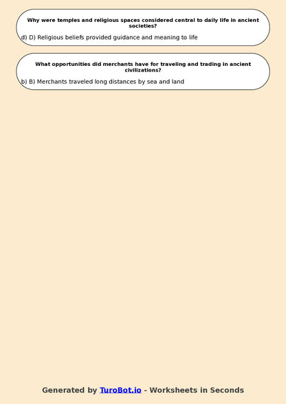 Year 5 History Multiple Choice Worksheet – Daily Life in Ancient Times