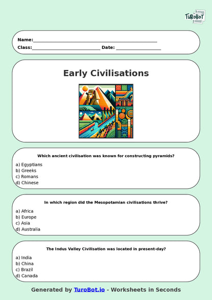 Year 5 History Multiple Choice Worksheet – Early Civilisations