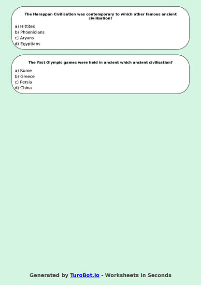 Year 5 History Multiple Choice Worksheet – Early Civilisations