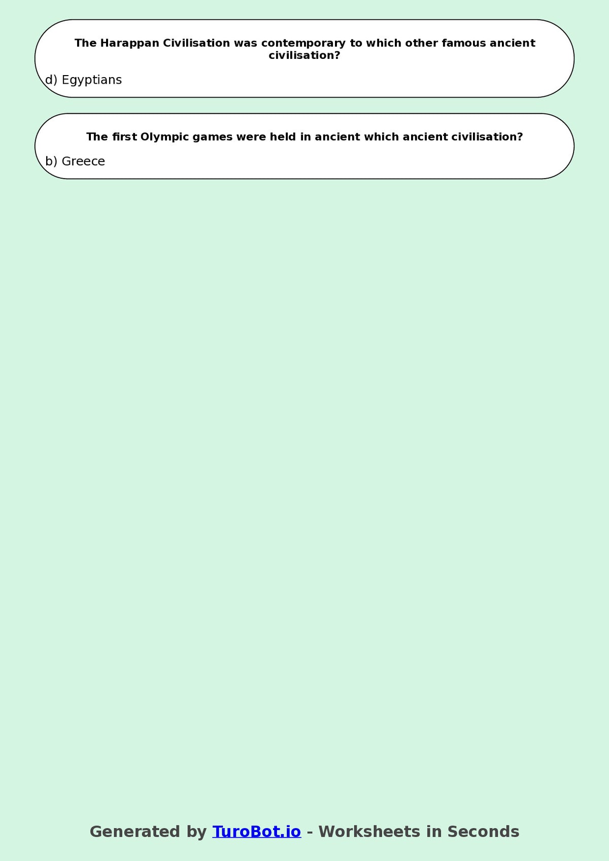 Year 5 History Multiple Choice Worksheet – Early Civilisations