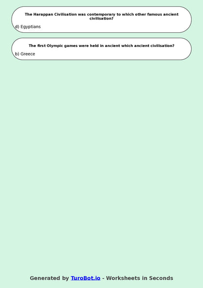 Year 5 History Multiple Choice Worksheet – Early Civilisations