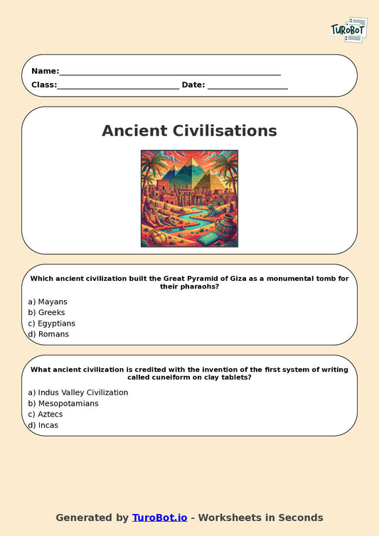 Year 6 History Multiple Choice Worksheet – Ancient Civilisations Overview