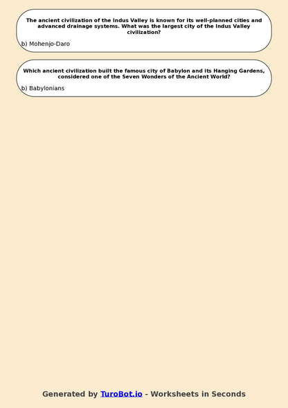 Year 6 History Multiple Choice Worksheet – Ancient Civilisations Overview