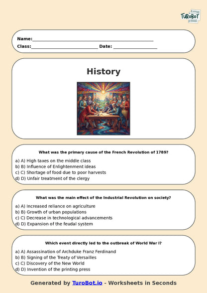 Year 7 History Multiple Choice Worksheet – Causes and Effects in History