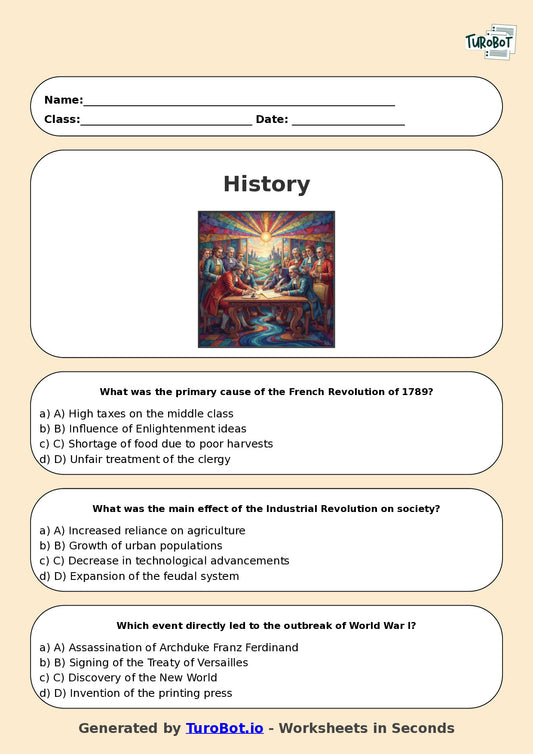 Year 7 History Multiple Choice Worksheet – Causes and Effects in History