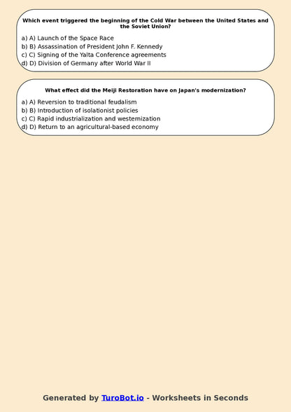 Year 7 History Multiple Choice Worksheet – Causes and Effects in History