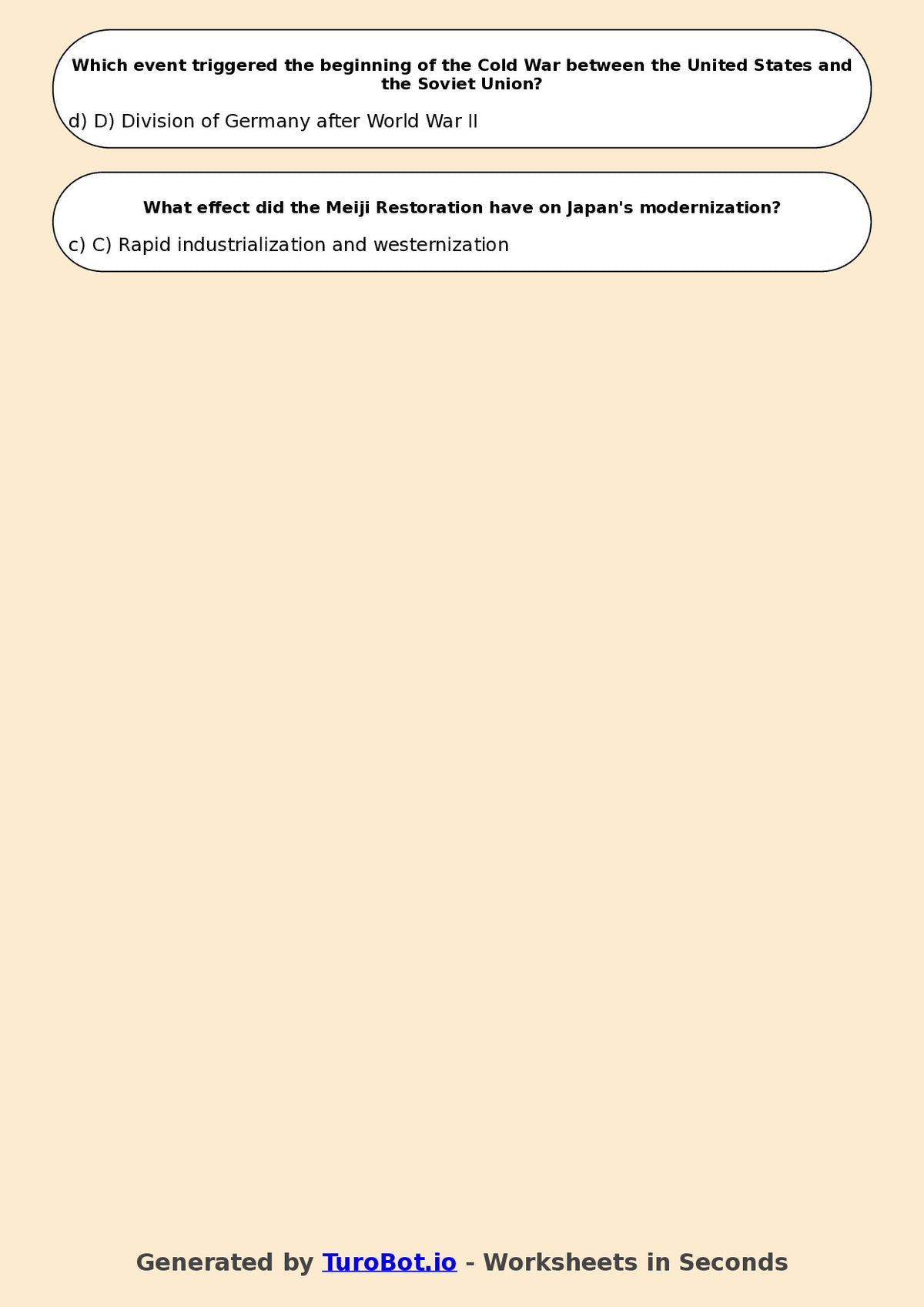 Year 7 History Multiple Choice Worksheet – Causes and Effects in History