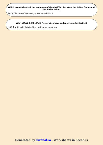 Year 7 History Multiple Choice Worksheet – Causes and Effects in History