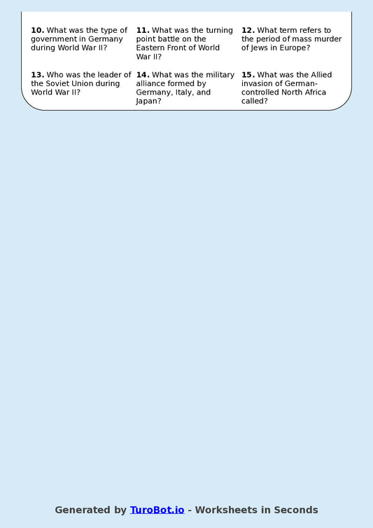 History - Year 8 - Crossword - World War II Key Terms
