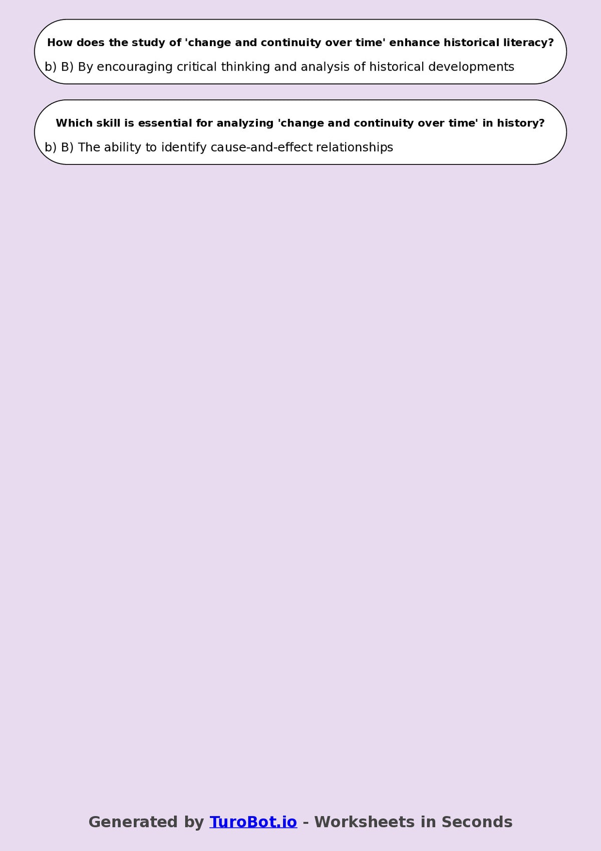 Year 8 History Multiple Choice Worksheet – Change and Continuity Over Time