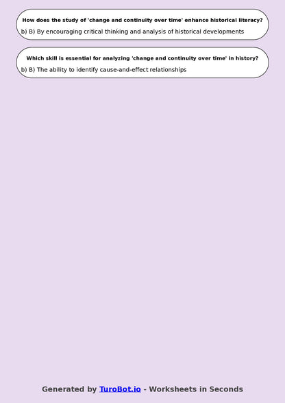 Year 8 History Multiple Choice Worksheet – Change and Continuity Over Time