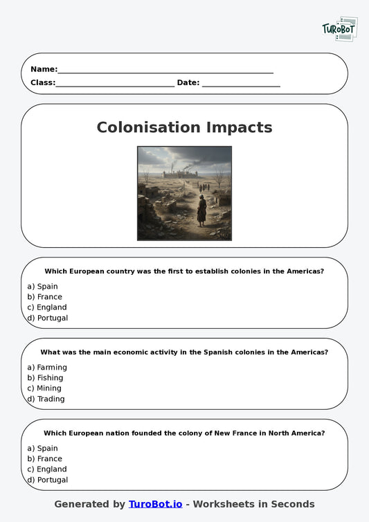 Year 8 History Multiple Choice Worksheet – Colonisation and Its Impacts