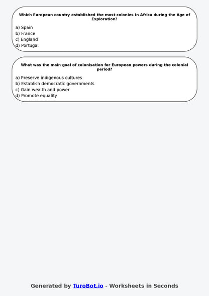 Year 8 History Multiple Choice Worksheet – Colonisation and Its Impacts