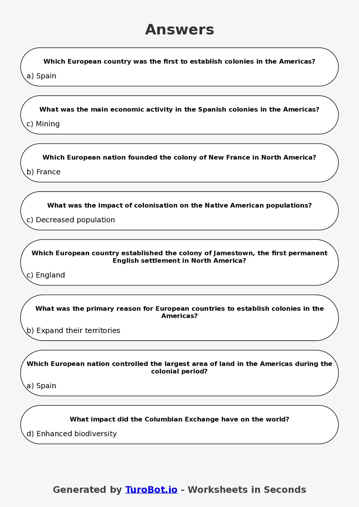 Year 8 History Multiple Choice Worksheet – Colonisation and Its Impacts