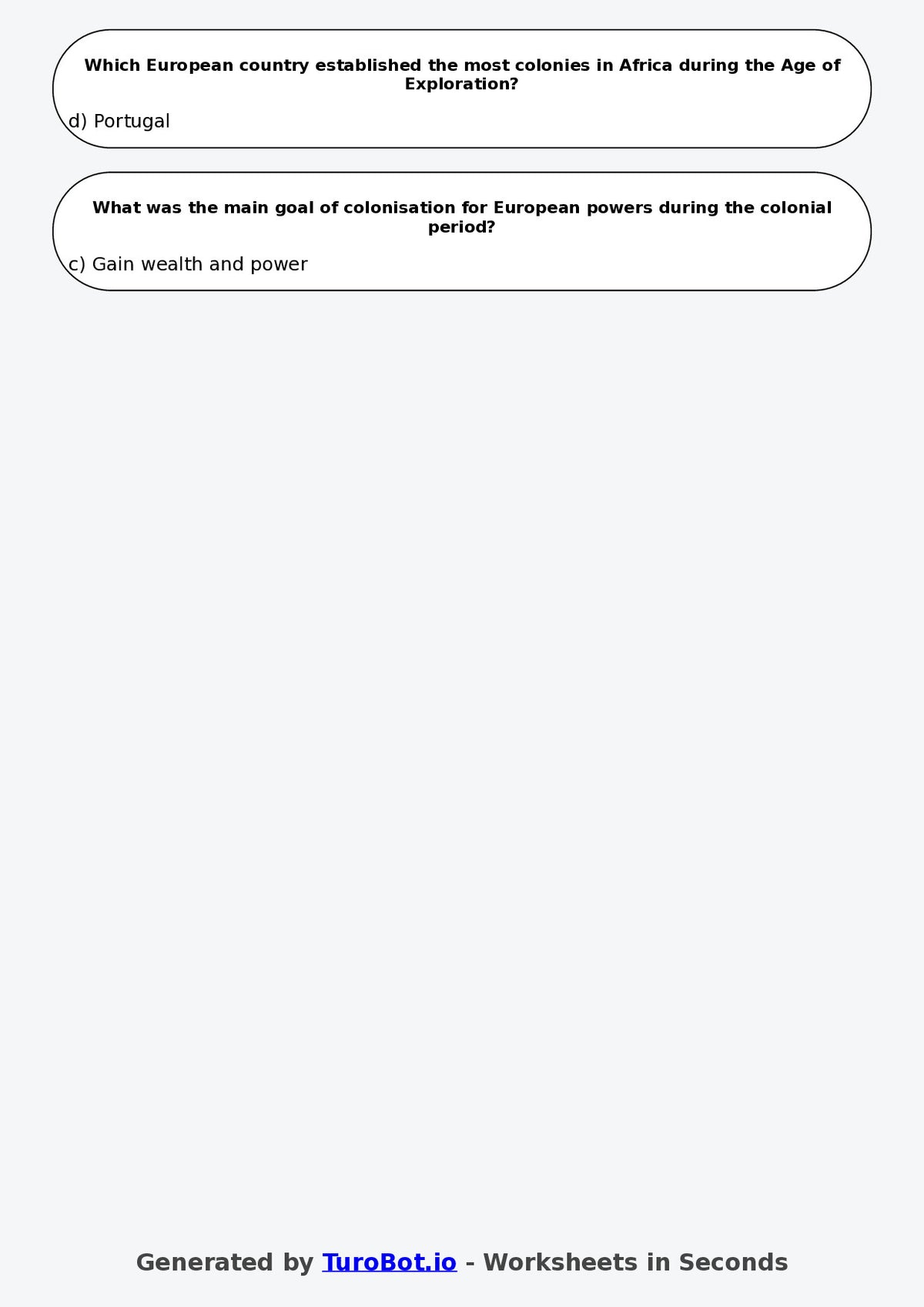 Year 8 History Multiple Choice Worksheet – Colonisation and Its Impacts