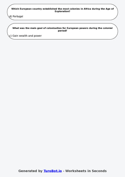 Year 8 History Multiple Choice Worksheet – Colonisation and Its Impacts